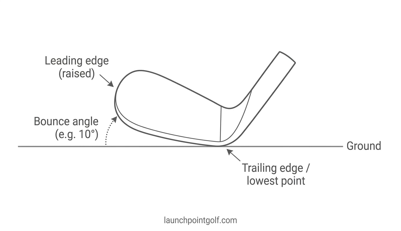 Infographic showing wedge bounce angles and when to use high vs low bounce