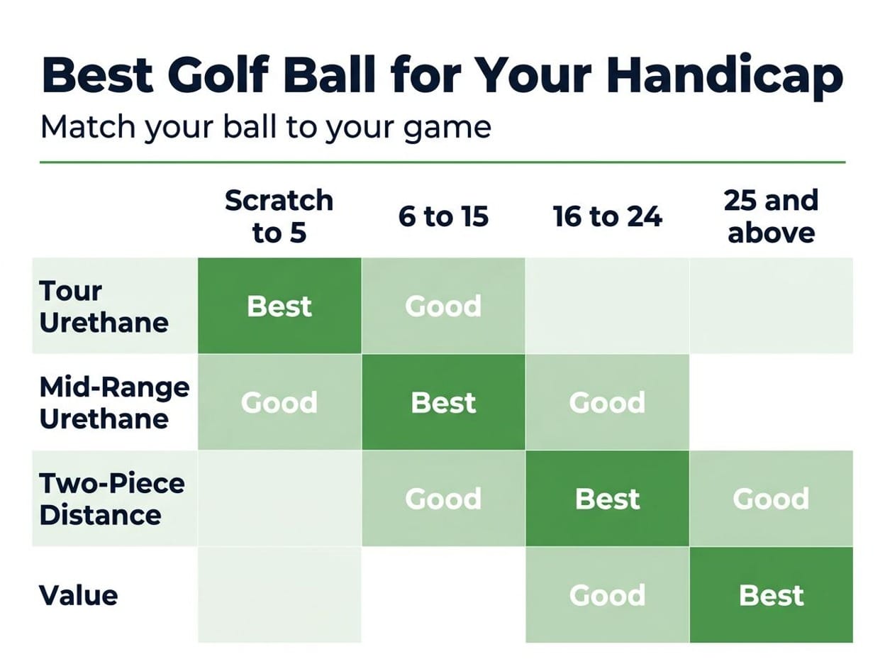 Handicap-to-tier matrix: golf ball selection by bracket