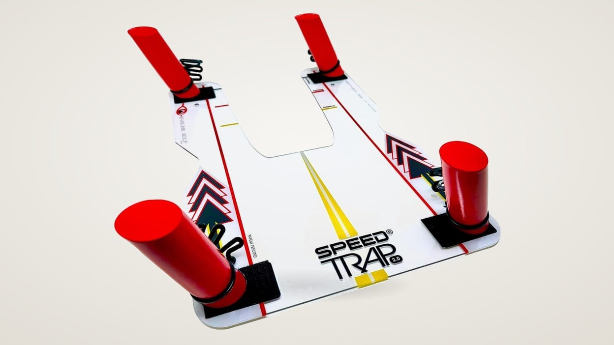 EyeLine Golf Speed Trap 2.0 foam gate swing path training aid on a plain background.