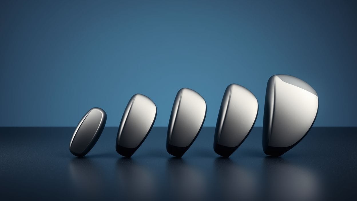 Five 2026 golf driver heads arranged side by side against a neutral studio background.