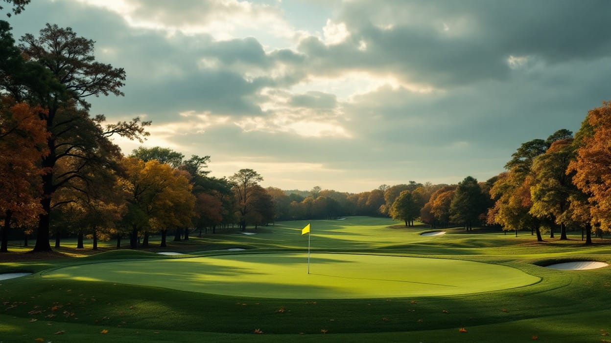 Two golfers walk a fairway at Medinah Country Club under a wide sky ahead of the 2026 Presidents Cup matches.